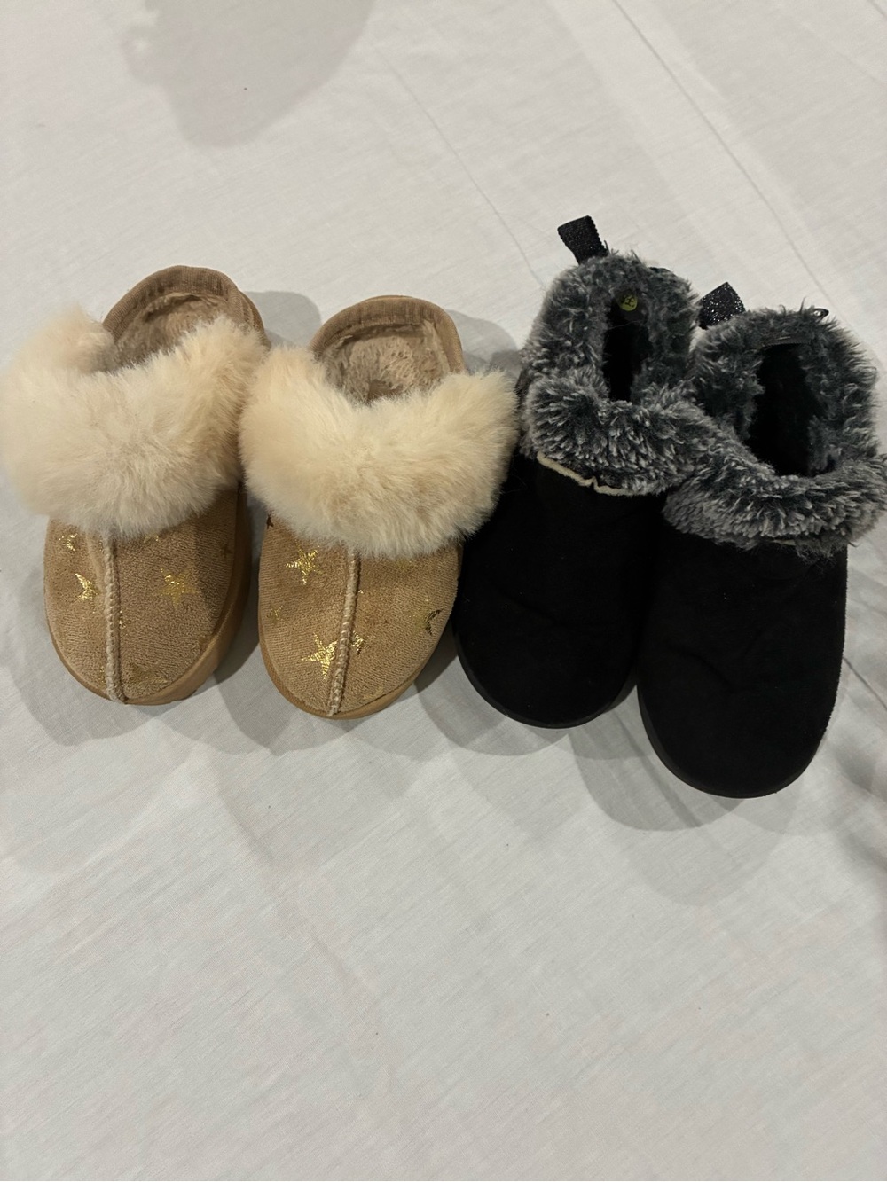 Kids Cozy Faux Fur Slippers - Black and Tan